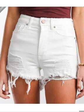 NWT BKE Billie White Distressed Denim Shorts High Waisted High Rise Slim Size 27